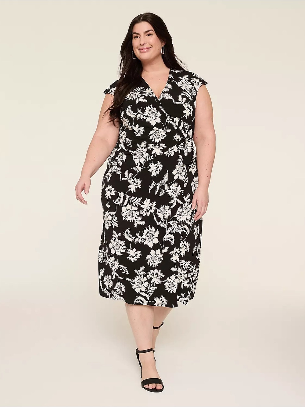 Lane Bryant Black & White Floral Midi Dress 22/24 NWT